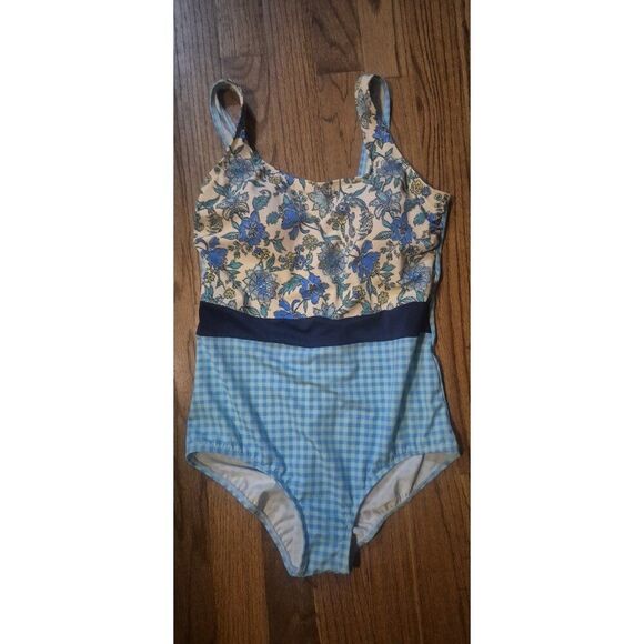 Land's End Block Pattern One-piece Bathingsuit Swimsuit Women's Size 16 - Picture 2 of 4